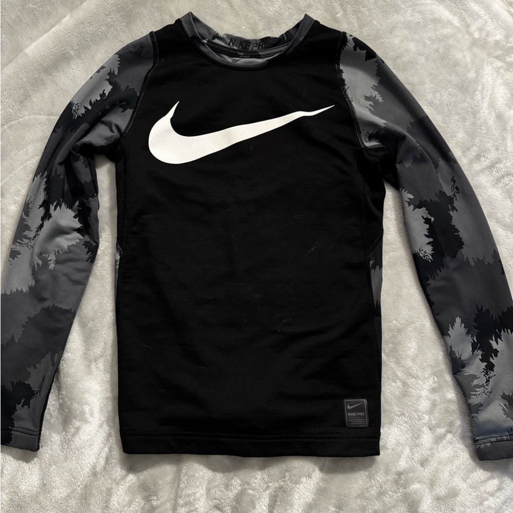 Nike Pro HyperWarm Black and Gray Camo Athletic Shirt